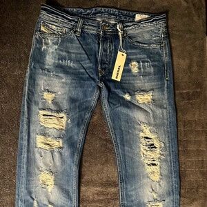 Diesel Viker Distressed 008A7 Men Jeans Ripped Straight Regular W32 L30 🇮🇹